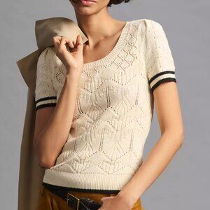 Anthropologie Maeve Short-Sleeve Pointelle Sweater